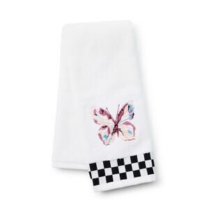NEW Mackenzie-Childs Embroidered Eternity Butterfly Check Hand Towel 16x30